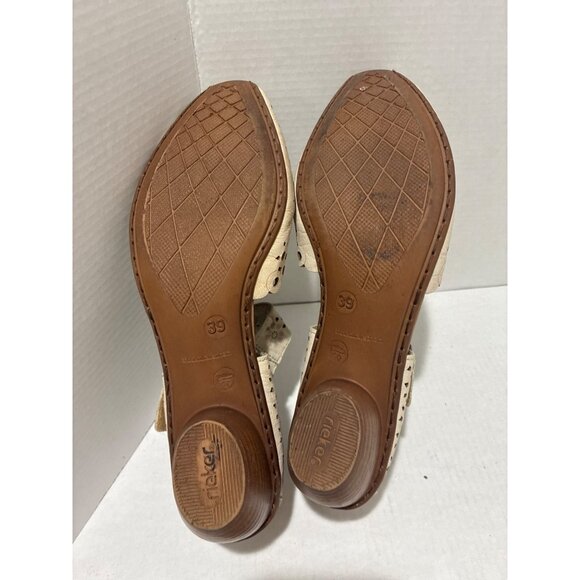 Rieker Mirjam 53 Rieker beige leather Mary Jane shoes with a laser-cut design si - Picture 7 of 7